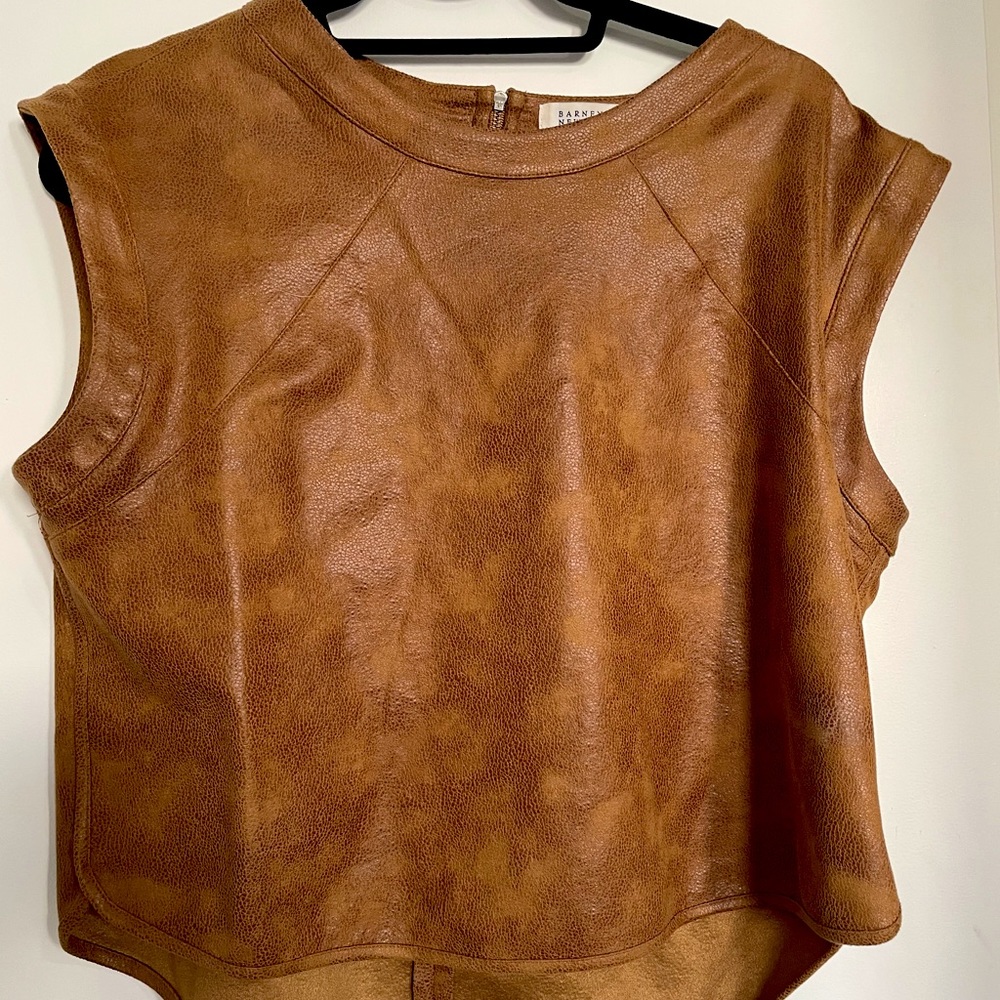 Barney’s NY faux brown leather sleeveless shirt